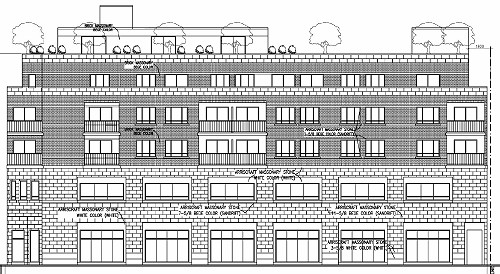 Five-storey building terraced back on fifth floor, with a rooftop terrace
